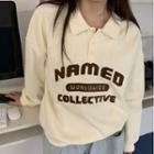 Embroidered Lettering Split-neck Top