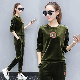 Set: Long-sleeve Applique Top + Sweatpants