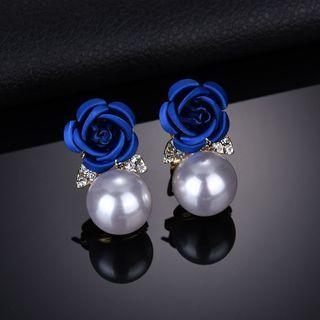 Rhinestone Faux Pearl Rose Earring