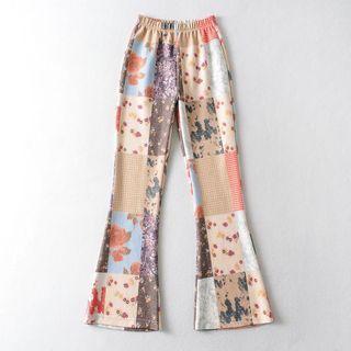 Floral Panel Boot-cut Pants