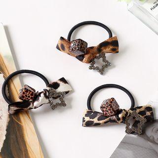Leopard Print Bow Rhinestone Hair Rubber Band