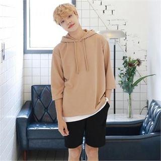 3/4-sleeve Layered-hem Hoodie
