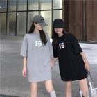 Short-sleeve Reflective Lettering Long T-shirt Dress