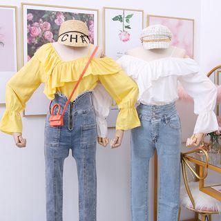 One-shoulder Ruffled Plain Blouse