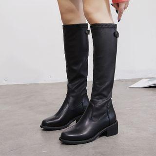 Faux Leather Low-heel Tall Boots