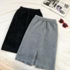 Plain Mock Chenille High-waist A-line Skirt