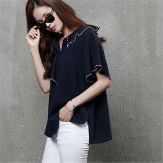Frilled-detail Contrast-trim Blouse