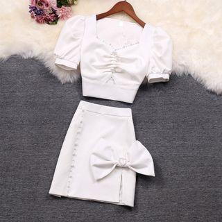 Set: Puff-sleeve Top + Mini Pencil Skirt