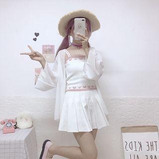 Chiffon Light Jacket / Heart Pattern Knit Vest