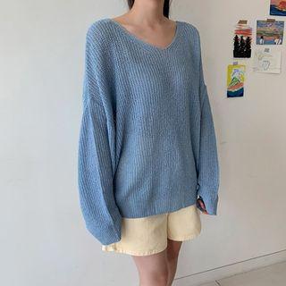 V-neck Boxy Rib-knit Sweater