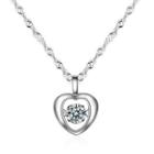 S925 Sterling Silver Rhinestone Heart Pendant Pendan (excl. Necklace) - One Size