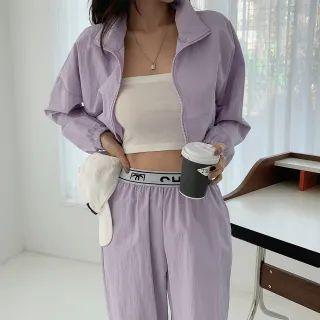 Set: Drawstring Zip Jacket + Letter-band Jogger Pants