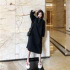 Fleece Lining Long Sleeve Hooded Dress Black - One Size