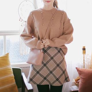 Bishop-sleeve Pompom-detail Sweater