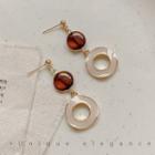 Hoop Glaze Acrylic Bead Sterling Silver Dangle Earring A173 - 1 Pair - Red & Gold - One Size