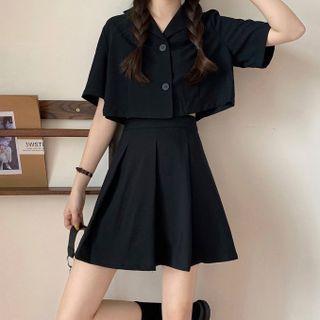 Short-sleeve Plain Crop Shirt / Mini Skirt