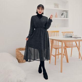 Wrap-front Dot Chiffon Long Dress