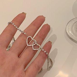 Heart Rhinestone Pendant Choker My30121 - Silver - One Size