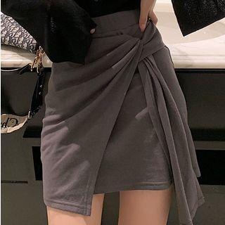 Elastic Waist Asymmetric Mini Skirt