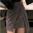 Elastic Waist Asymmetric Mini Skirt