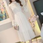 Embellished Long-sleeve A-line Midi Dress