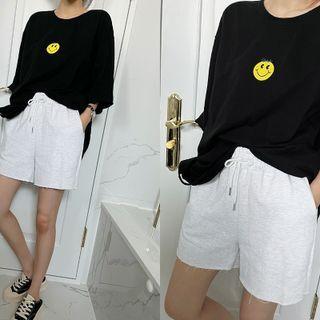 Smiley Print Distressed T-shirt