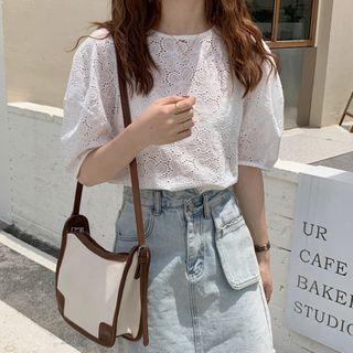 Puff-sleeve Eyelet Lace Chiffon Top