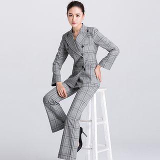 Set: Plaid Blazer + Straight Fit Pants