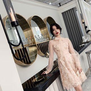 Sequined Long-sleeve A-line Cocktail Dress