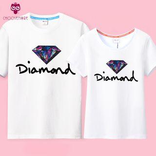 Couple Matching Diamond Print Short Sleeve T-shirt