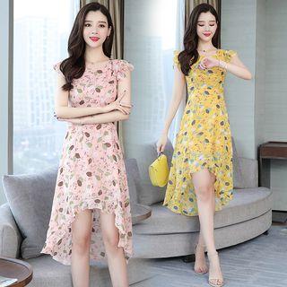 Floral Print Cap-sleeve Chiffon Dress
