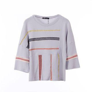 Elbow-sleeve Stitched Panel Top