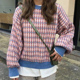 Contrast-trim Plaid Sweater