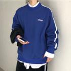 Lettering Embroidered Pullover Blue - One Size