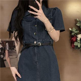 Short-sleeve Belted Denim Shirtdress