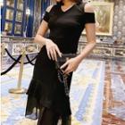 Short-sleeve Cold Shoulder Sheer Panel Dress