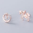 925 Sterling Silver Non-matching Rhinestone Crescent & Horse Earring