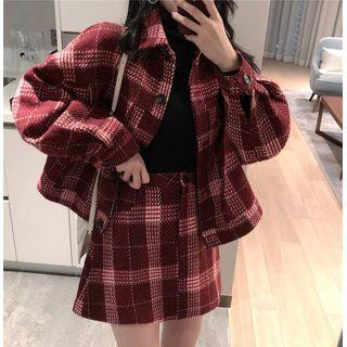 Set: Plaid Single-breasted Jacket + Mini A-line Skirt