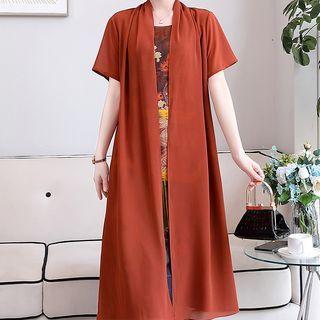 Mock Two-piece Short-sleeve Overlay Dress
