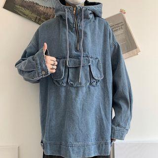 Couple Matching Half Zip Denim Hoodie