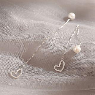 925 Sterling Silver Heart Faux Pearl Dangle Earring 1 Pair - 925 Sterling Silver - Heart Faux Pearl Dangle Earring - One Size