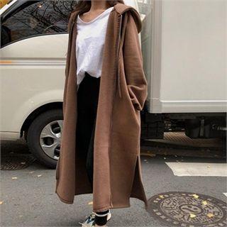 Brushed Fleece Lined Long Hoodie Brown - One Size