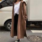 Brushed Fleece Lined Long Hoodie Brown - One Size