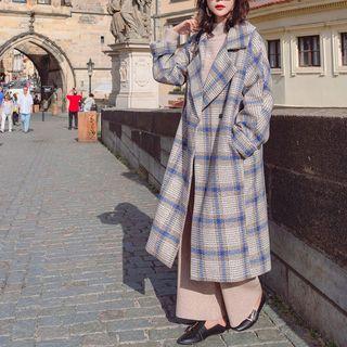 Plaid Notch-lapel Snap-buttoned Coat