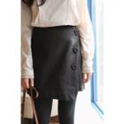 Buttoned Wool Blend Wrap Miniskirt