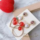 Non-matching Rhinestone Resin Cherry Heart & Hoop Dangle Earring 1 Pair - Earring - Non-match - Cherry - One Size