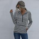 Long-sleeve Hooded Striped T-shirt