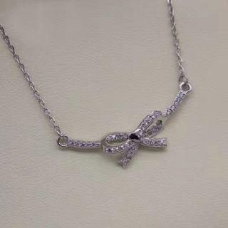 925 Sterling Silver Rhinestone Bow Necklace