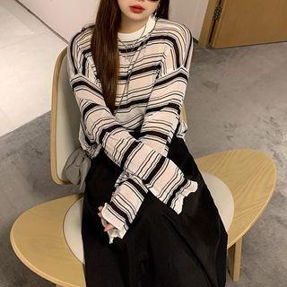 Plus Size Long-sleeve Striped Knit Top