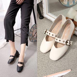 Buckled Low Heel Mary Jane Pumps